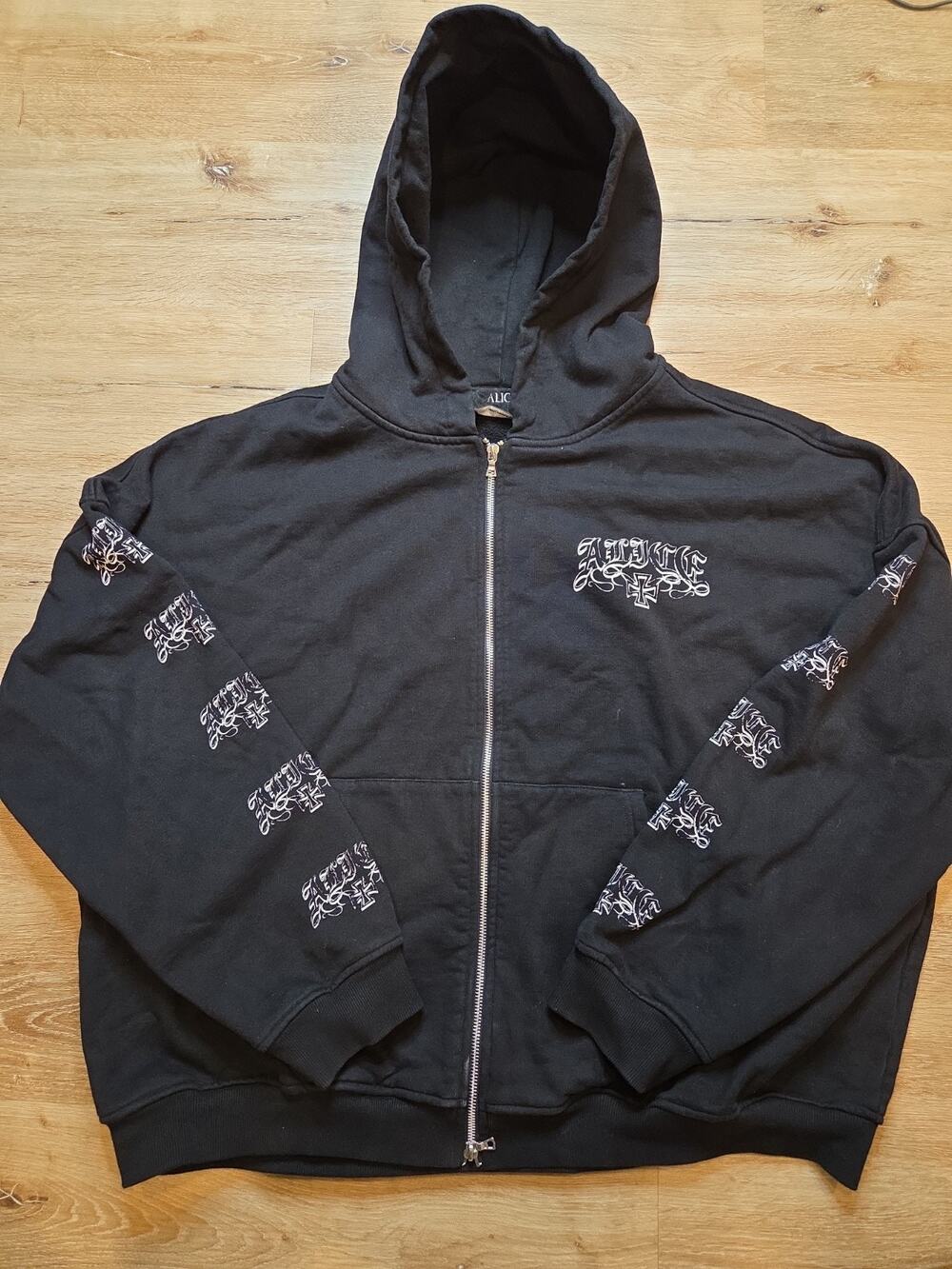 ALICE Hollywood Blvd Men's XL Black Full Zip Hoodie Gothic Cross Streetwear